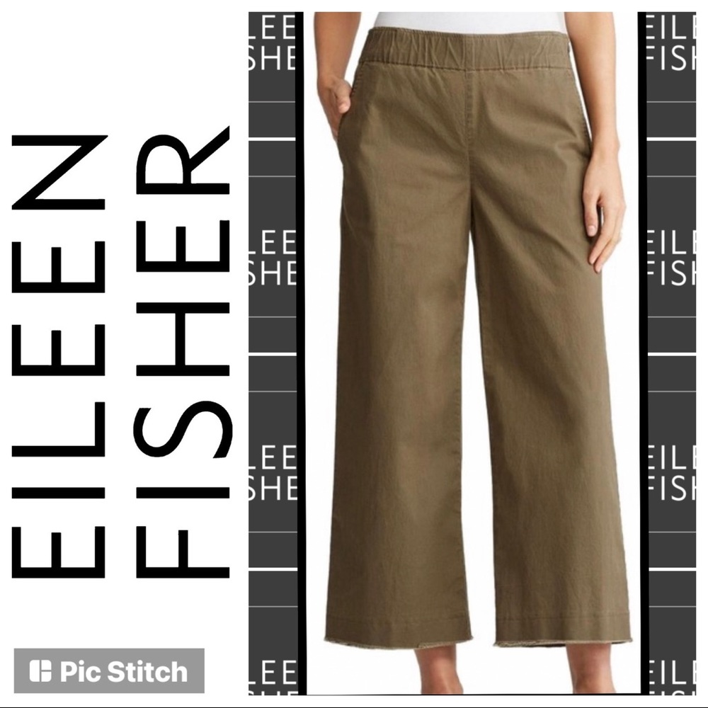 Olive Washed Twill Crop Wide Leg Pants